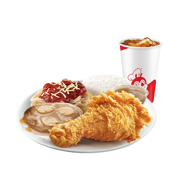 1 PC CHICKENJOY WITH BURGER STEAK & HALF JOLLY SPAGHETTI SUPER MEAL